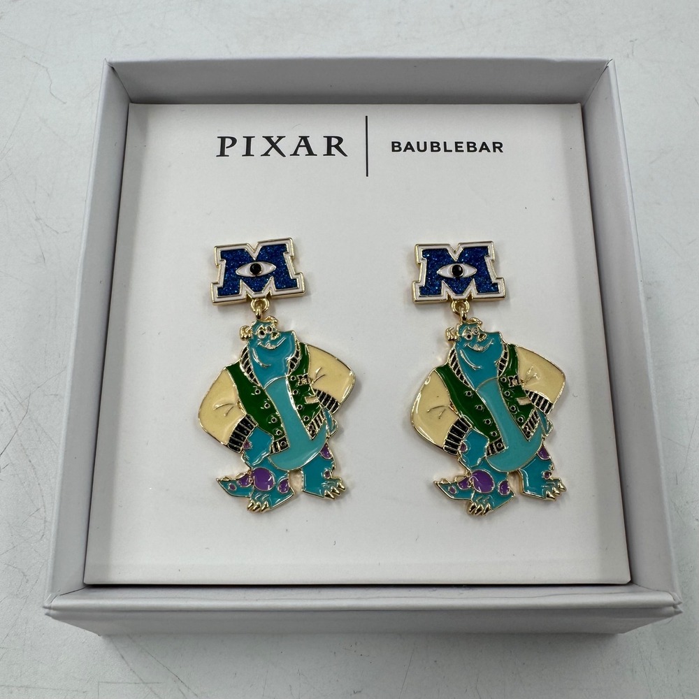 PIXAR BaubleBar Disney Monsters U Sully in‎ Varsity Jacket Earrings New in Box
